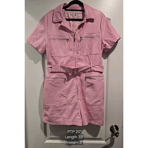 AVEC‎ LES FILLES Pink Faux Leather Romper Zip up Belted Pockets Sz US 14